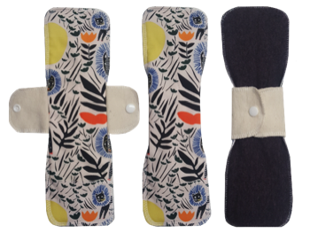 front and back view of cloth menstrual pads.